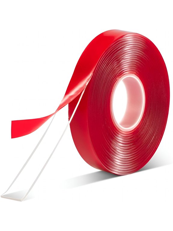 Double Sided Tape Heavy Duty, 1/2" Clear Acrylic Mounting Nano Tape with Strong Adhesive, Removable for Wall Decor Art, Carpet, Led Lights, Car Glass, Diy Crafts, Poster (10Ft),3m,Red