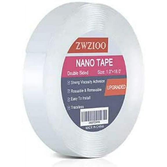 Double Sided Tape Heavy Duty (18FT), Multipurpose Mounting Tape Removable Nano Tape Adhesive Gel Grip, Washable Strong Sticky Wall Tape Strips Transparent Tape Poster Carpet Tape for Home & Office