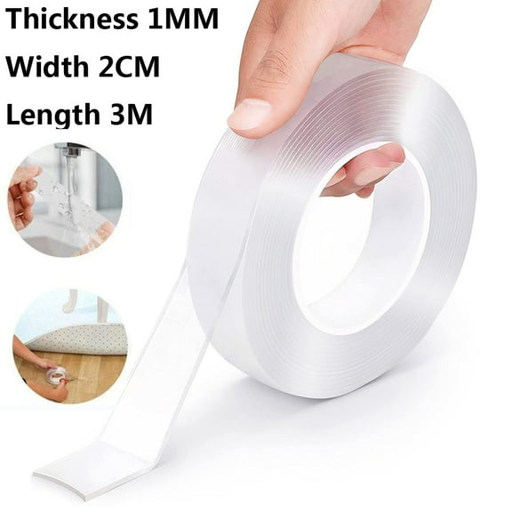 Double Sided Tape Heavy Duty, Multipurpose Removable Clear & Tough Mounting Tape Sticky Adhesive, Reusable Strong Wall Tape Picture Hanging Strips Poster Carpet Tape(1 Rolls, Total 9.84FT)