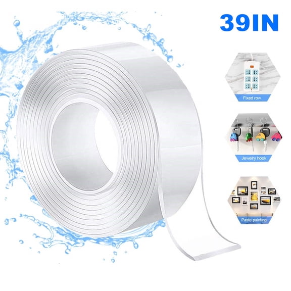 Double Sided Tape Heavy Duty - Traceless Removable Washable Nano Gel Grip Tape, Clear Sticky Adhesive Mounting Tape for Home/Office/Car Decor, Fix Carpet Mats- 39IN