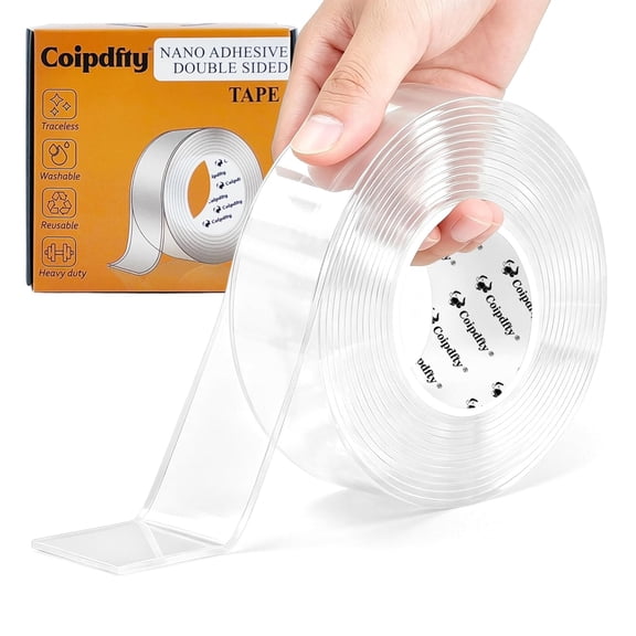 Double Sided Tape Heavy Duty for Wall Decor No Damage to Paint,Clear Removable Mounting Tape,Nano Two Adhesive Tape,Picture Hanging Strips Posters,Stickers - Bedroom 1Roll(1.18in*6.5FT)