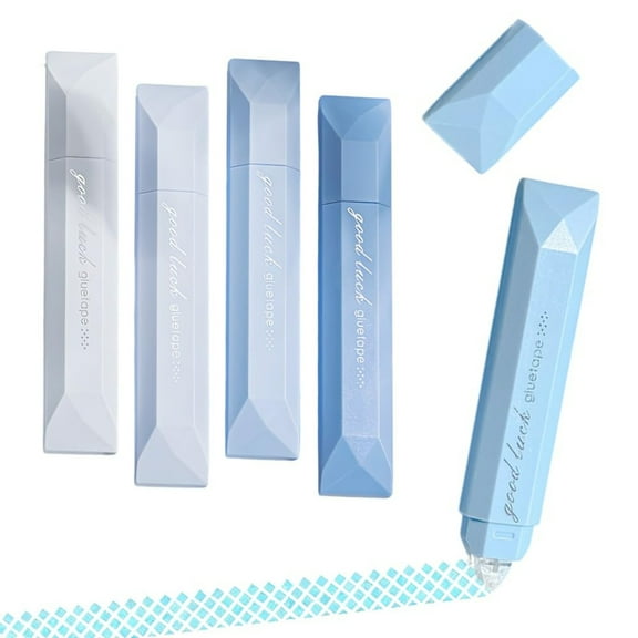 Double Sided Tape Pen,Gradient Colors Double Sided Tape Pens for Paper,High Viscosity Glue Tapes Roller Pen,for Scrapbooking,Photo Mounting,Office & Home Crafts 5Pcs Blue