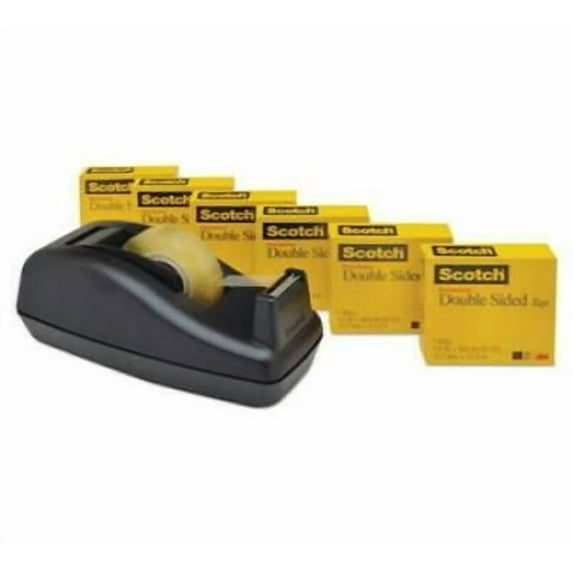 Double-Sided Tape With Dispenser, 1" Core, 0.5" X 75 Ft, Clear, 6/pack