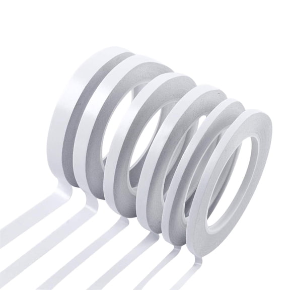 Strong Adhesive Double Sided Tape for Paper Fabric Glass Wood, Arts Crafts Gift Wrapping Scrapbooking, 6 Rolls 4 Sizes, White
