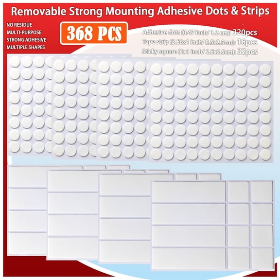 Double Sided Tape for Picture Poster Decorations, Removable Strong Mounting Adhesive Dots for Balloon, Photo, Art Craft, Party Supplies, Multipurpose