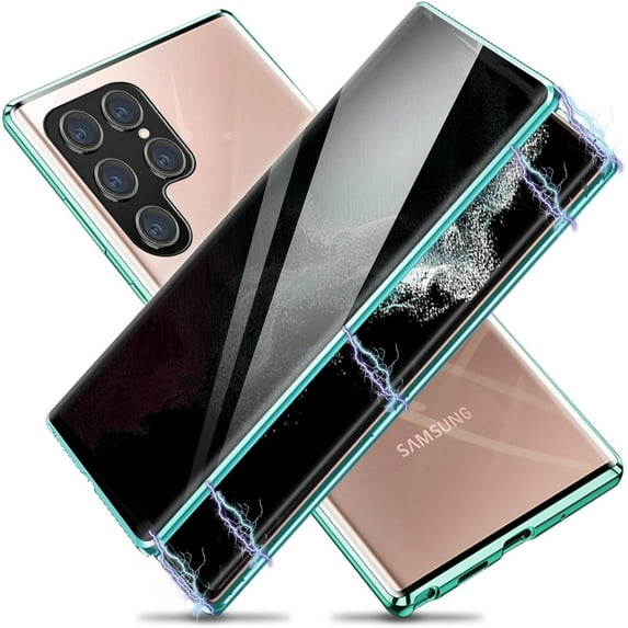 Double-Sided Tempered Glass Fully Protective Phone Case for Samsung Galaxy A13 4G, The Metal Frame Magnetically Closes The Back Cover. HD Clear Shell-Green