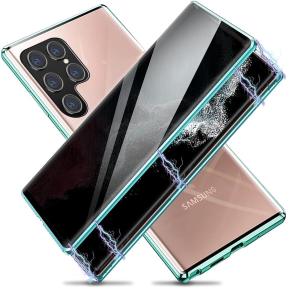 Double-Sided Tempered Glass Fully Protective Phone Case for Samsung Galaxy Note 10 Pro, The Metal Frame Magnetically Closes The Back Cover. HD Clear Shell-Green