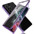 thumbnail image 1 of Double-Sided Tempered Glass Fully Protective Phone Case for Samsung Galaxy S24 Ultra, The Metal Frame Magnetically Closes The Back Cover. HD Clear Shell-Purple, 1 of 7