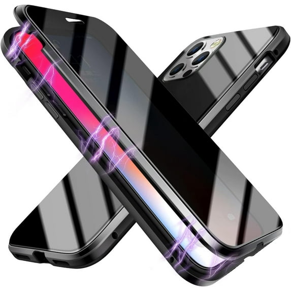Double-Sided Tempered Glass Fully Protective Phone Case for iPhone XS Max, The Metal Frame Magnetically Closes The Back Cover. HD Clear Shell-Black