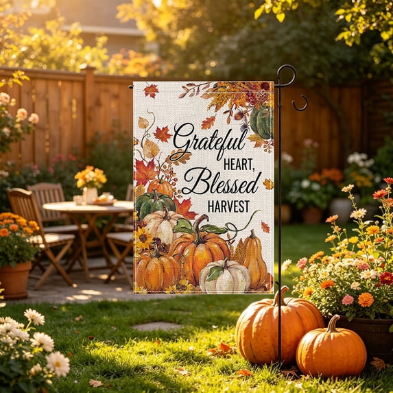 Double Sided Thanksgiving Garden Flag Fall Maple Leaf Yard Decoration Outdoor Polyester 15.75x13.78 Inch for Porch Patio Harvest Festival Autumn Decor