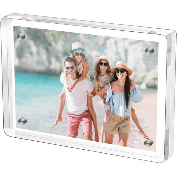 Double Sided Thick Picture Frames,Acrylic Clear Photo Frame, Desktop Photo Display,Stand-up Magnetic Picture Frame,Suitable for Stamps, Picture ,Business Cards (Clear)