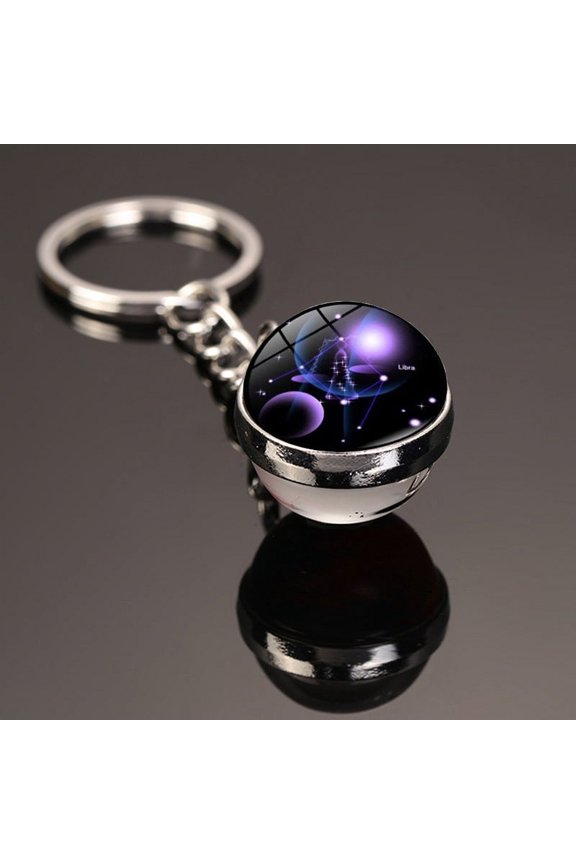 Double-Sided Time Gemstone Keychain: Exquisite Alloy & Glass Constellation Design, Unisex Style, Perfect Gift