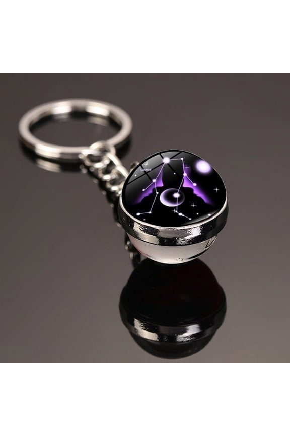 Double-Sided Time Gemstone Keychain: Exquisite Alloy & Glass Constellation Design, Unisex Style, Perfect Gift