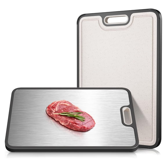 Double-Sided Titanium Cutting Board 15" x 10" with Non-Slip Silicone Edges & Drainage Channels