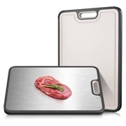 Double-Sided Titanium Cutting Board 15" x 10" with Non-Slip Silicone Edges & Drainage Channels