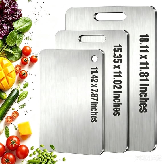Double Sided Titanium Stainless Steel Cutting Board, Non Toxic Hygienic Kitchen Chopping Mat, Durable Metal Chopping Board for Meat Vegetable Fruit Prep-S