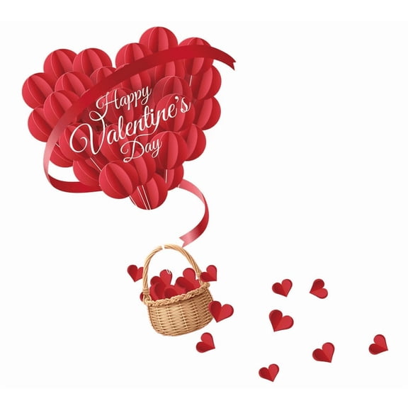 Double-Sided Valentines Window Cling 3D Red Love Heart Balloons Valentine's Day Decoration Window Decals (1 Sheet_A)