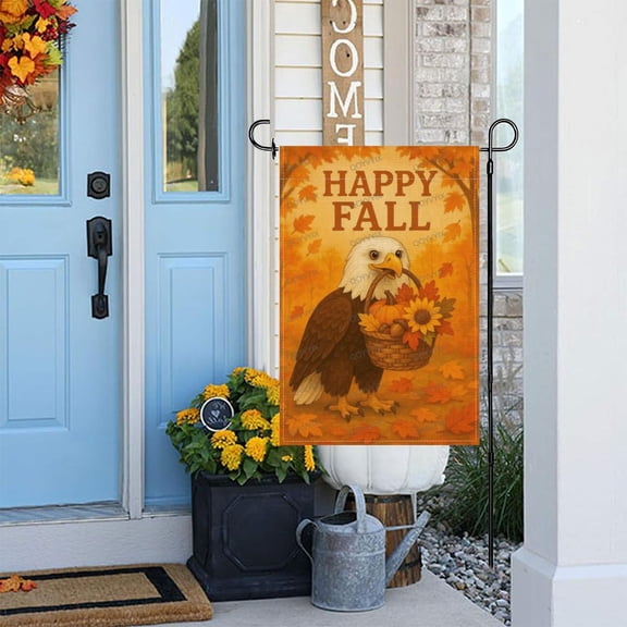 Double Sided Vertical 12x18 Fall Thanksgiving Garden Flag Burlap Autumn Leaves Pig House Decor