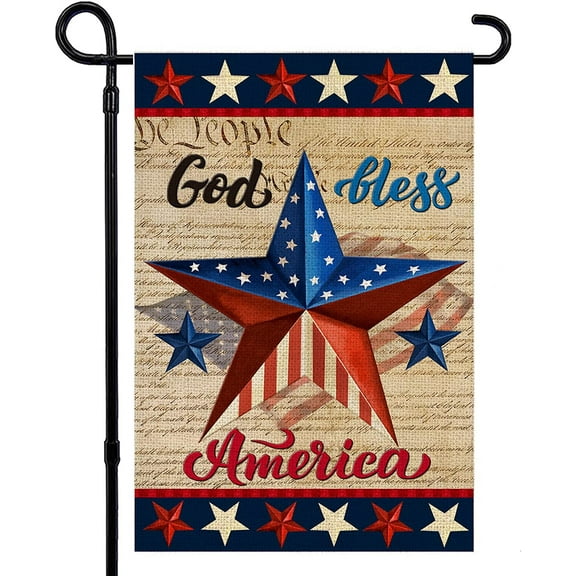Double Sided Vertical 12x18 God Bless America Flag Patriotic 4th of July Red Blue Star Outdoor Yard Decor