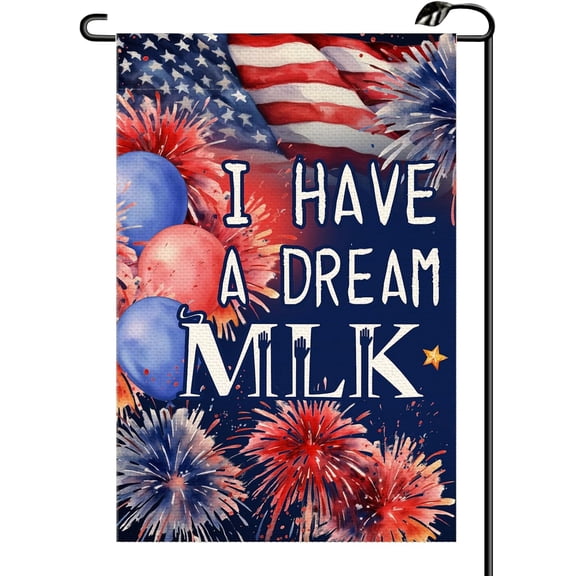 Double Sided Vertical 12x18 Inch Farmhouse MLK Flag, I Have A Dream American Flag Fireworks Small Outside Yard Decor (ONLY FLAG) MLK02