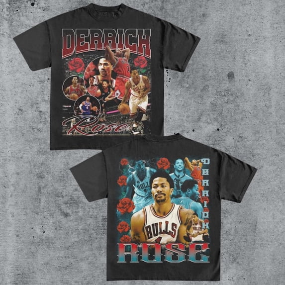 Double Sided Vintage 90s DERRICK ROSE Shirt Retro Classic Graphic Tee Bootleg Bestseller Unisex Sport Gift