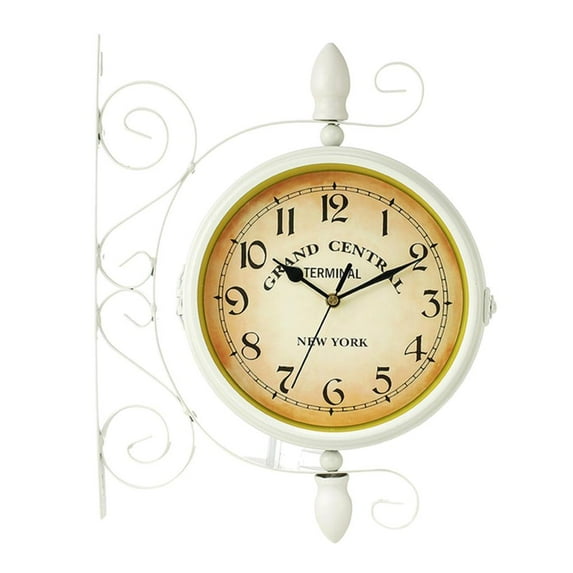 Double Sided Wall Clock Classical Mute Clock For Living Room White