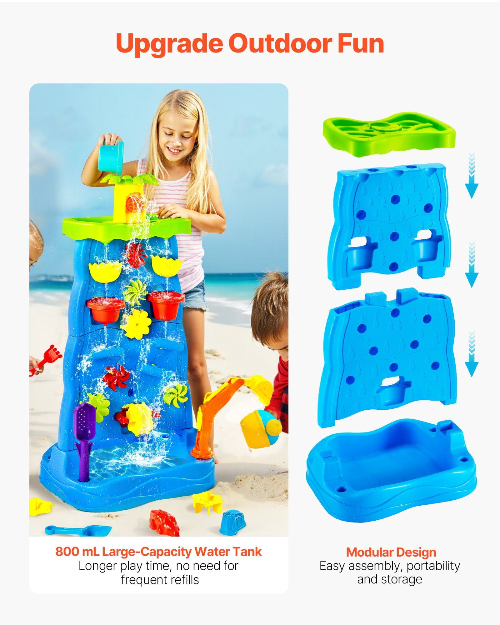 Double-Sided Waterfall Play Table for Toddlers - Sand & Water Sensory Bin