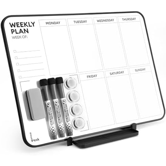 Double Sided Weekly Dry Erase Board with Stand 16"x12", to-do List White Board Calendar Dry Erase, Desktop Whiteboard Calendar, Schedule Board, Message Board, Menu Board for Home Office