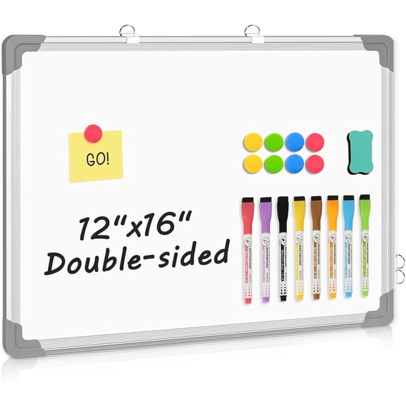 Double-Sided White Board, 16" x 12" Dry Erase Board Small Whiteboard for Wall Magnetic Hanging White Board Dry Erase for College Dorm Room, School, Home, Office