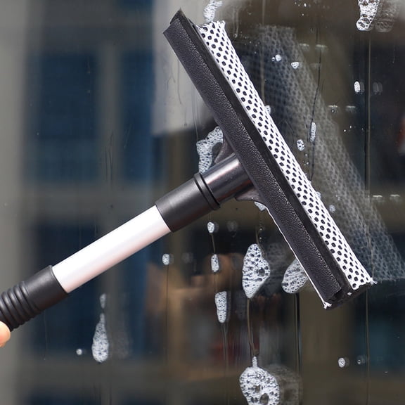 Double Sided Window Brush Squeegee for Car Glass Cleaning - Bathroom Mirror Wiper Scraper Tool - Auto Windshield Cleaner with Sponge - Household Window Washing Squeegee for Shower Doors Tiles