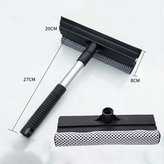 Double Sided Window Cleaner Brush, Shower Glass Cleaner Squeegee for Bathroom Mirror Car Windshield, Auto Window Wiper with Sponge Scrubber