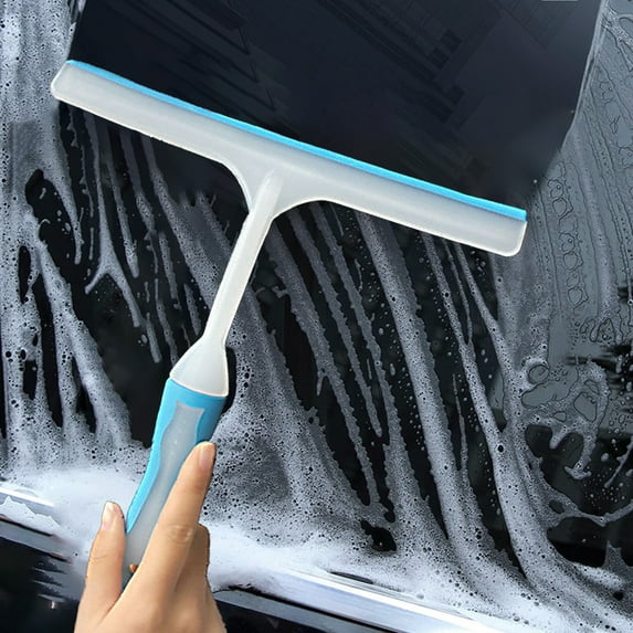 Double-Sided Window Cleaner with Scraper and Sponge | T-Type Wiper for Car Windshield and Home Glass | Blue Plastic Cleaning Tool (9.44 x 9.44 in)