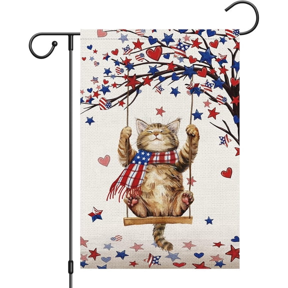 Double Sided Winter Cat Snowflake Flag 12x18 Inch Burlap Christmas Cardinal Xmas Yard Decor ONLY FLAG