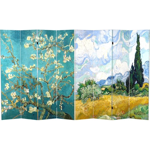 Double Sided Works of Van Gogh Canvas Folding Screen - Almond Blossoms/Wheat Field, 6 ft Tall - 4 Panel