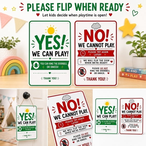 Double Sided Yes No Door Sign for Front Door, Reversible Quiet Time Hanging Plaque for Porch, We Can Play and Do Not Disturb Sign, Home Classroom Schedule Board Decoration