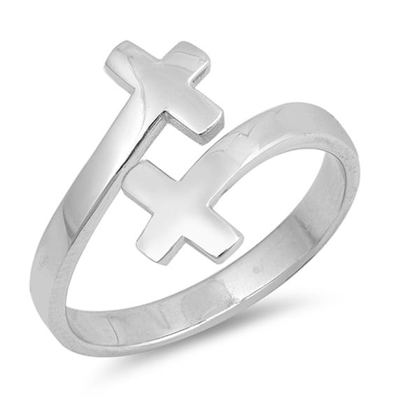 Double Sideways Cross Christian Ring .925 Sterling Silver Band Jewelry Female Male Unisex Size 4