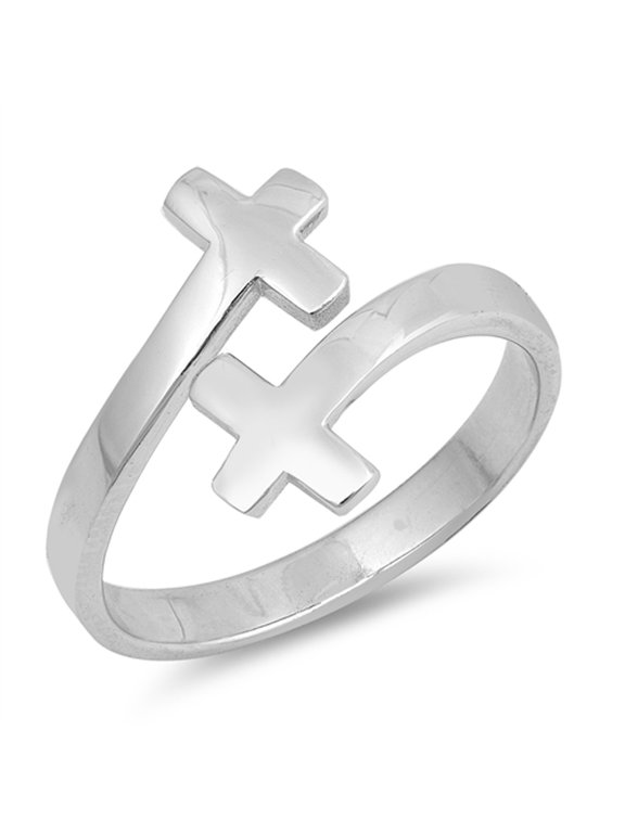Double Sideways Cross Christian Ring .925 Sterling Silver Band Jewelry Female Male Unisex Size 7