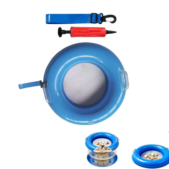 Double Sifting Mesh Shark Tooth Sifter-Inflatable Floating Sand Sifter for The Beach with Comfortable Grip, Shelling Tools Beach Must Haves 2026 for Treasure Hunting & Shark Teeth