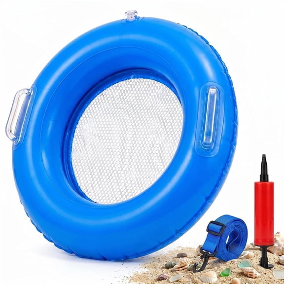 Double Sifting Mesh Shark Tooth Sifter,Inflatable Floating Sand Sifter for The Beach