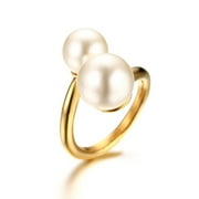 VNOX Double Simulated Pearl Wrap Ring: Gold Plated Stainless Steel Large Statement Ring for Women