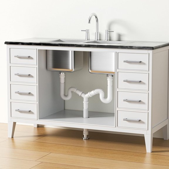 Double Sink Drain Kit - Flexible 1-1/2 & 1-1/4 P Trap for Sink Bowl - Expandable Plumbing Kit for Kitchen & Bathroom - Durable White Pipe$$Tools & Hardware Other