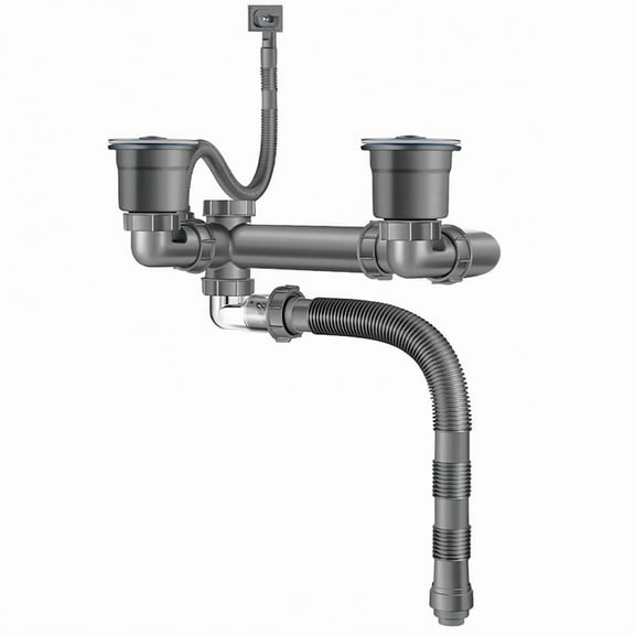 Double Sink Drain Kit Space Saving Kitchen Sink Drain Kit Expandable Flexible 1 1/2In P-Trap Pipe 3-1/2 Inch Sink Drain,1 * Dual Sink Drain Kit