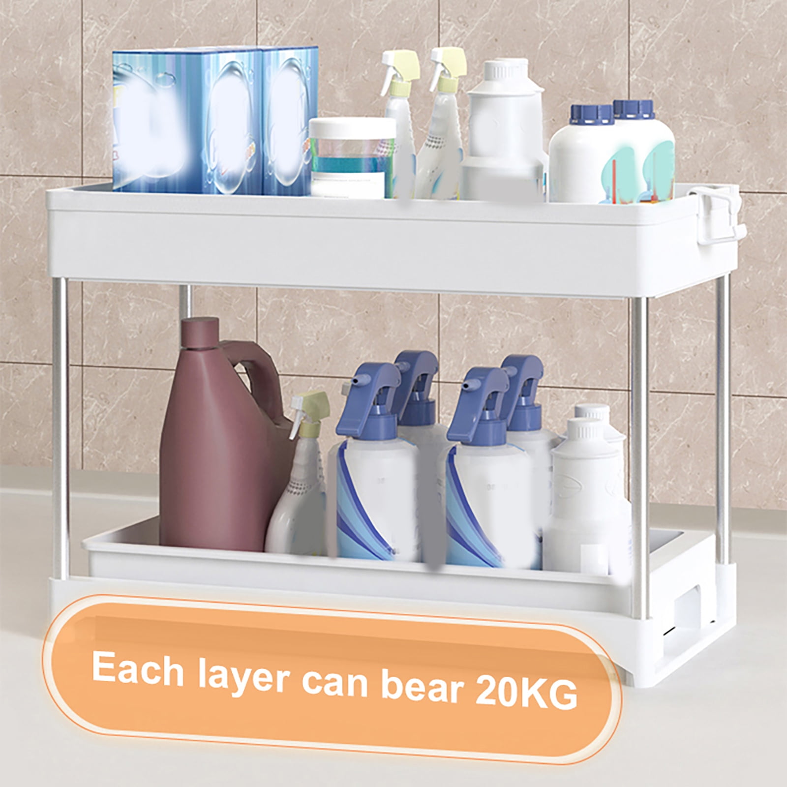 Double Sink Shelving with Pullout Basket Under Sink Organizer Sliding