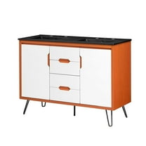 Double Sink Vanity Cabinet, Cherry White Black, Wood, Mid Century Hotel Bedroom Bathroom, Modern Contemporary HB34100