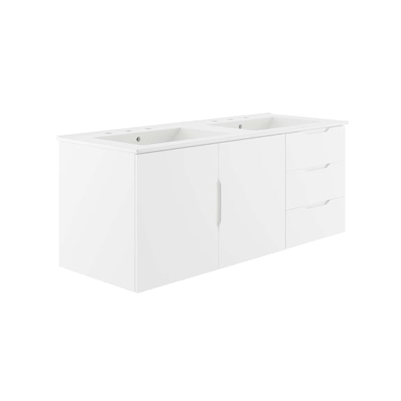Double Sink Vanity Cabinet, White, Ceramic, Melamine, Modern Contemporary, Hotel Bedroom Bathroom Master Suite Guest