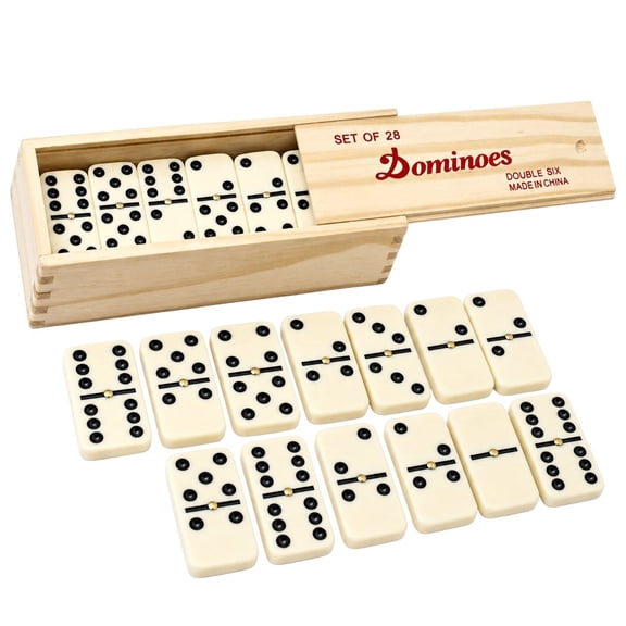 Dependable Industries 28-Piece Double 6 Spinner Dominoes Set, Wooden Box