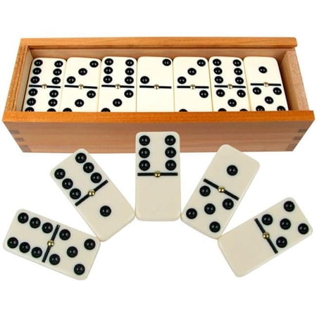 Double Six Dominoes with Wood Case Black & White - Set of 28
