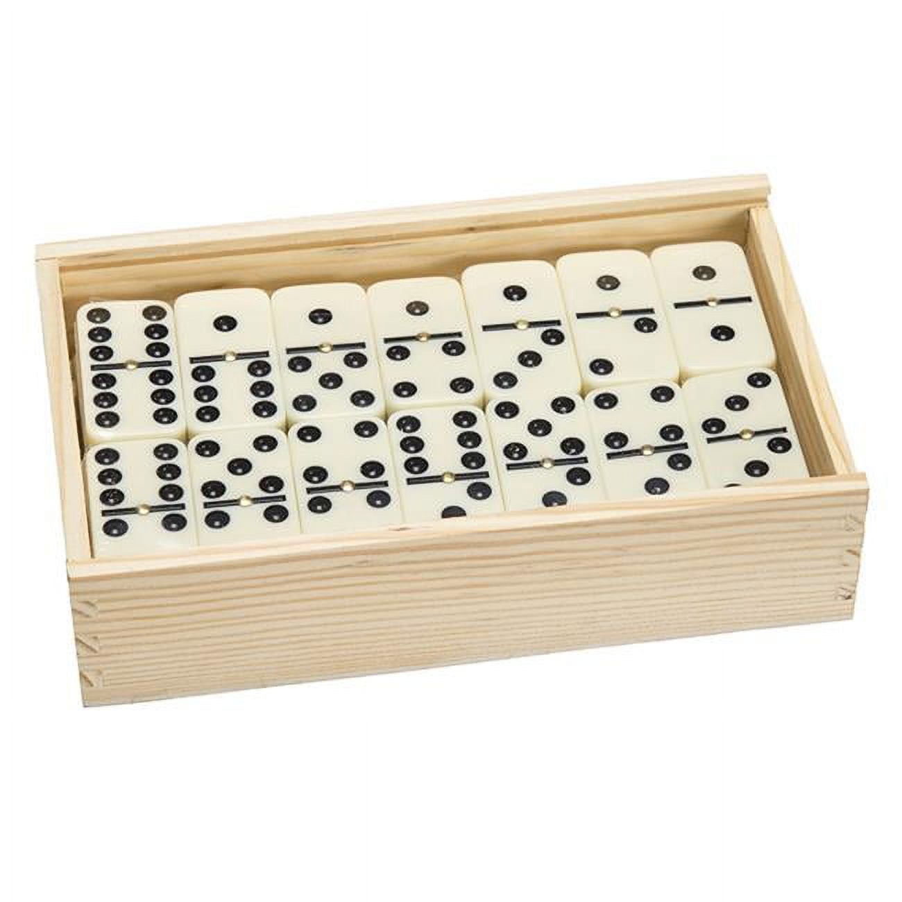 Double Six Dominoes with Wood Case, Black & White - Set of 55