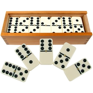 Double Six Dominoes with Wood Case by Hey! Play! (Set of 28)