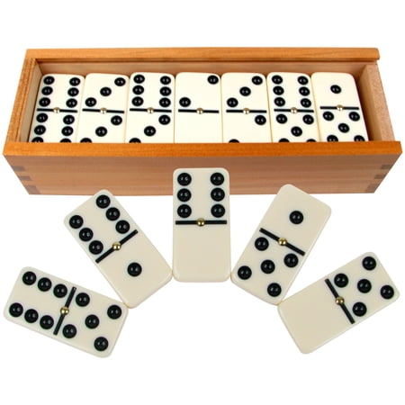 Hey! Play! 28PC Double Six Dominos Set for Family with Wooden Storage Case